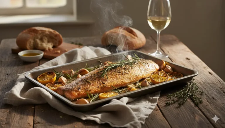 Salmon with herbs and lemon slices