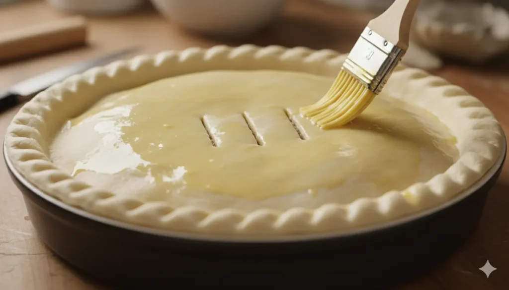 brushing egg -wash on raw meat pie