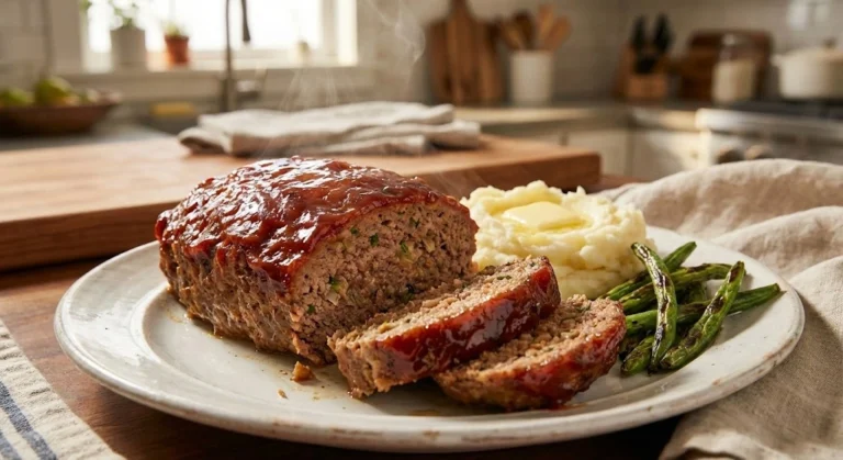 best meatloaf recipe with juicy slices and classic ketchup glaze