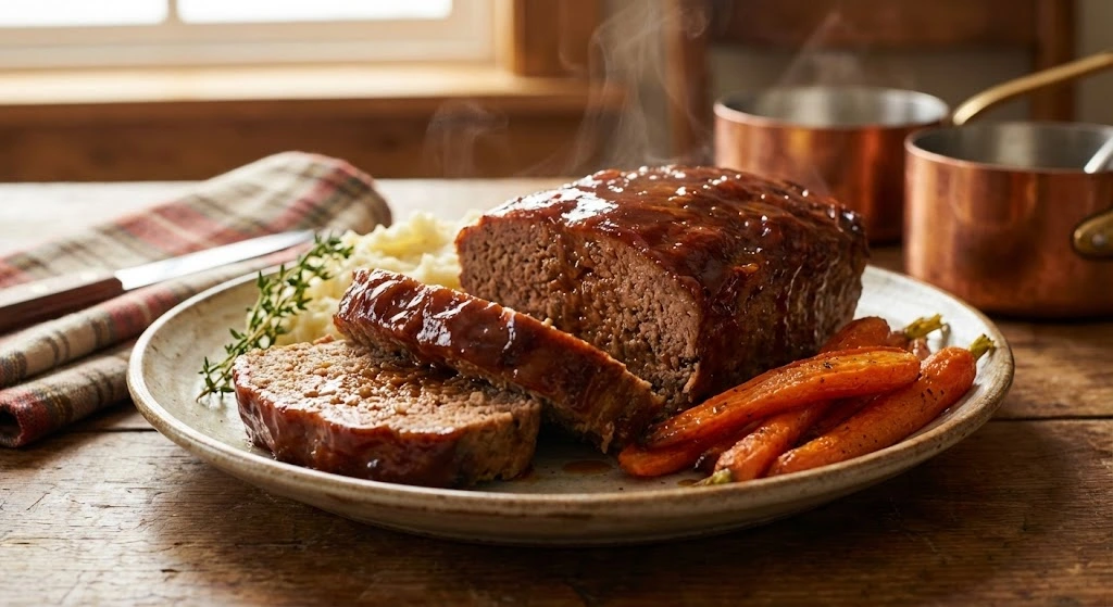 best meatloaf recipe with juicy slices and ketchup glaze