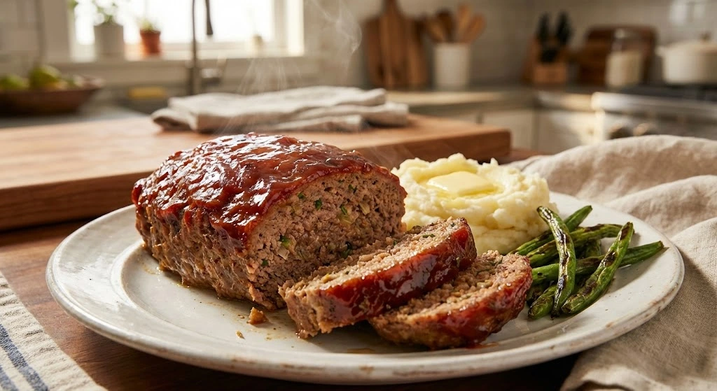 best meatloaf recipe with juicy slices and classic ketchup glaze
